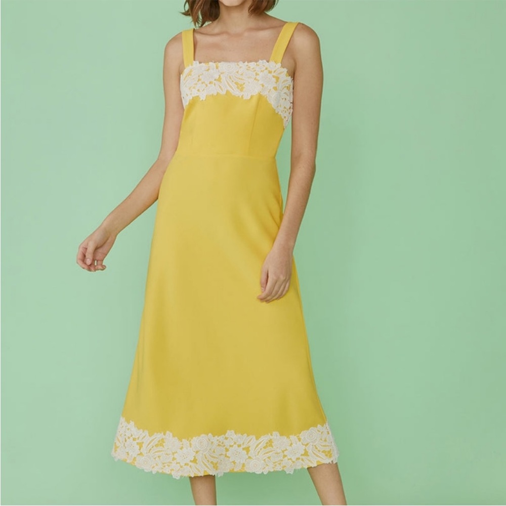 ModCloth Dress Midi Early Morning Evermore Sundress Yellow Size 16 NWT Lace